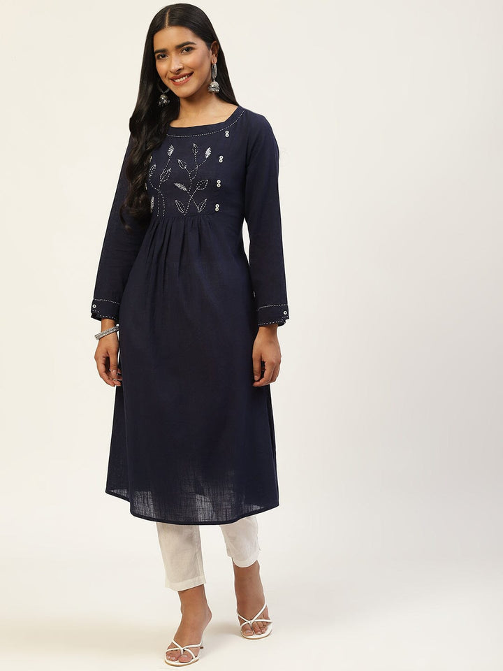 Navy Blue & White Thread Work Kurta Rangdeep 