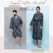 Navy Couple Pure Cotton Bathrobe Couple Bathrobe SANSKRUTI HOMES 