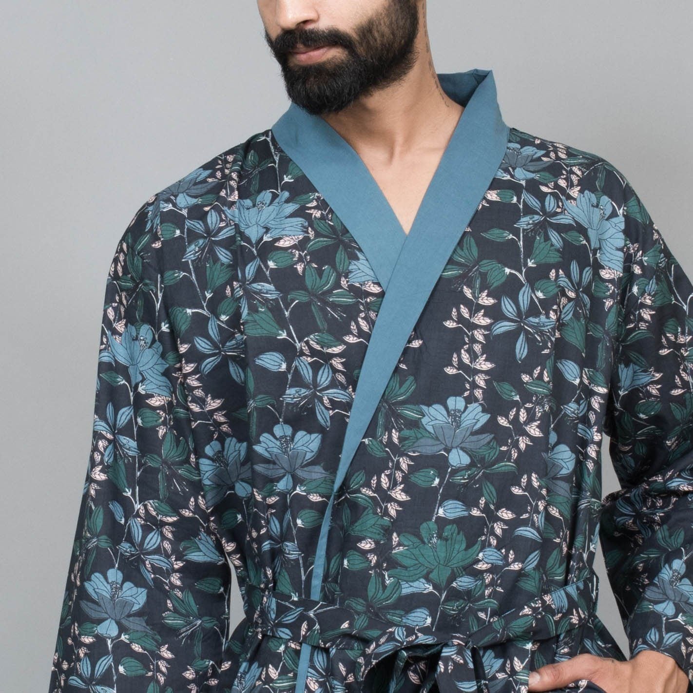 Navy Couple Pure Cotton Bathrobe Couple Bathrobe SANSKRUTI HOMES 