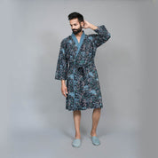 Navy Couple Pure Cotton Bathrobe Couple Bathrobe SANSKRUTI HOMES 