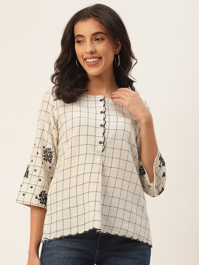 Off White Checked Cotton Top TOPPER Rangdeep-Fashions 