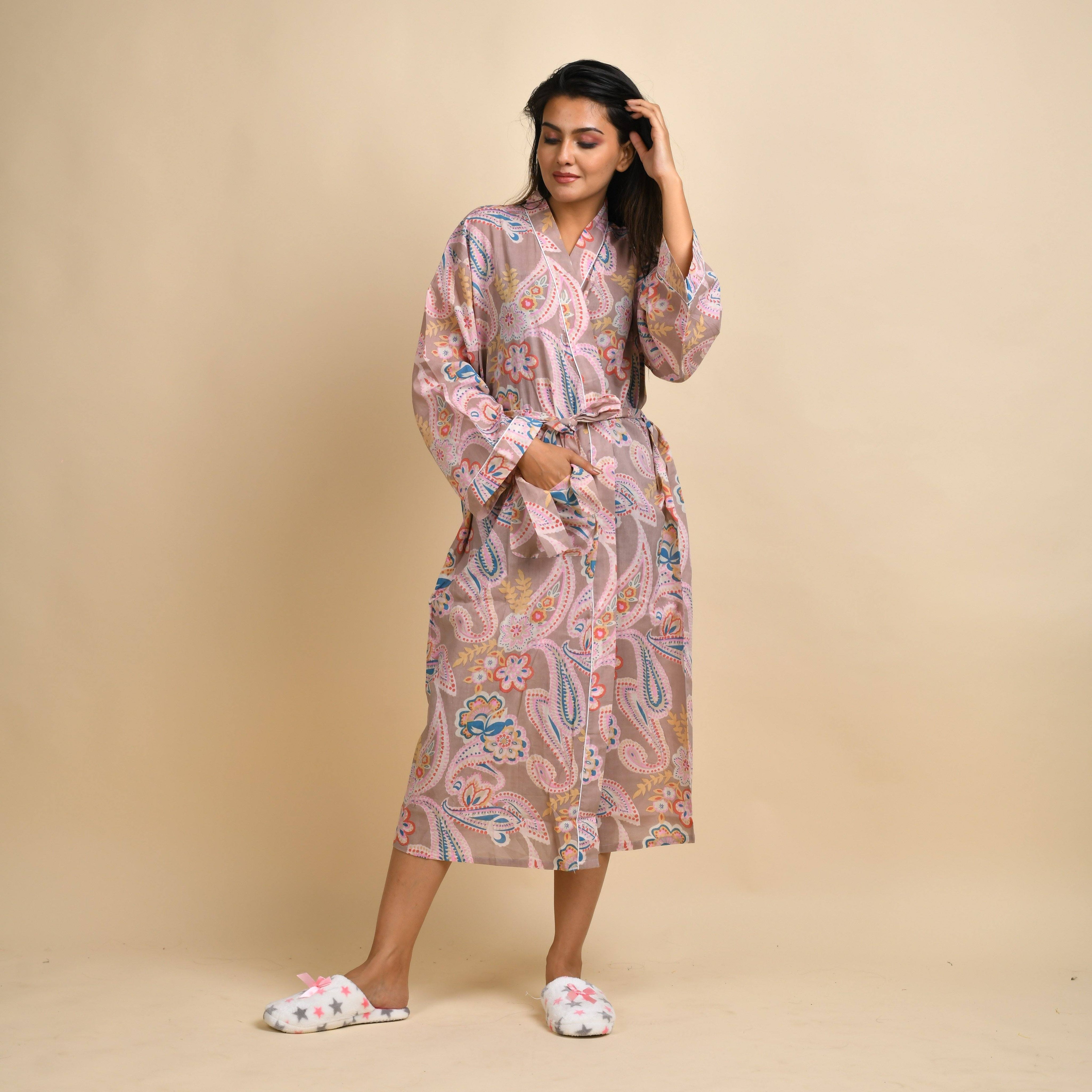 PAISLEY Hand printed Pure Cotton Bathrobe Bathrobe SANSKRUTI HOMES 