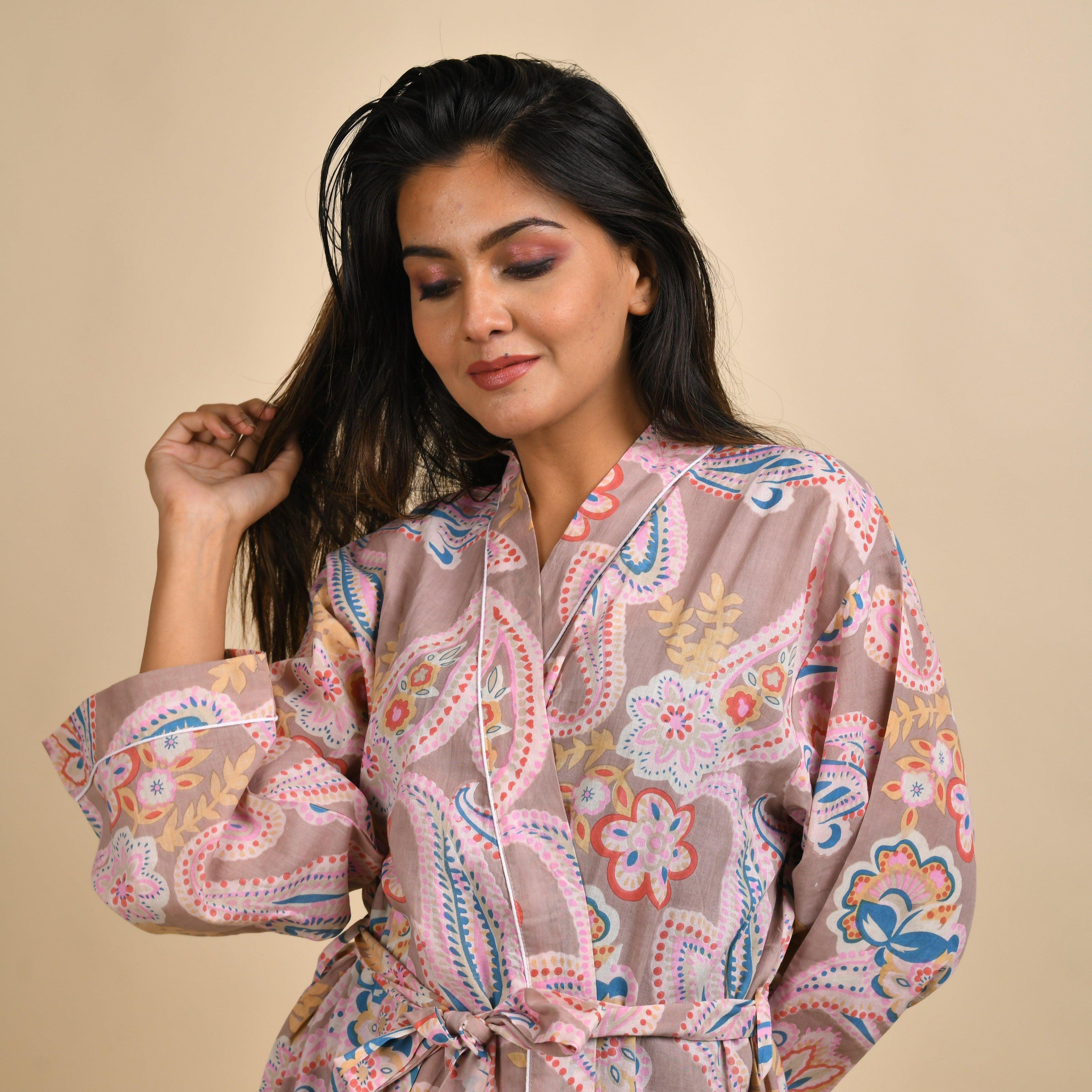 PAISLEY Hand printed Pure Cotton Bathrobe Bathrobe SANSKRUTI HOMES 