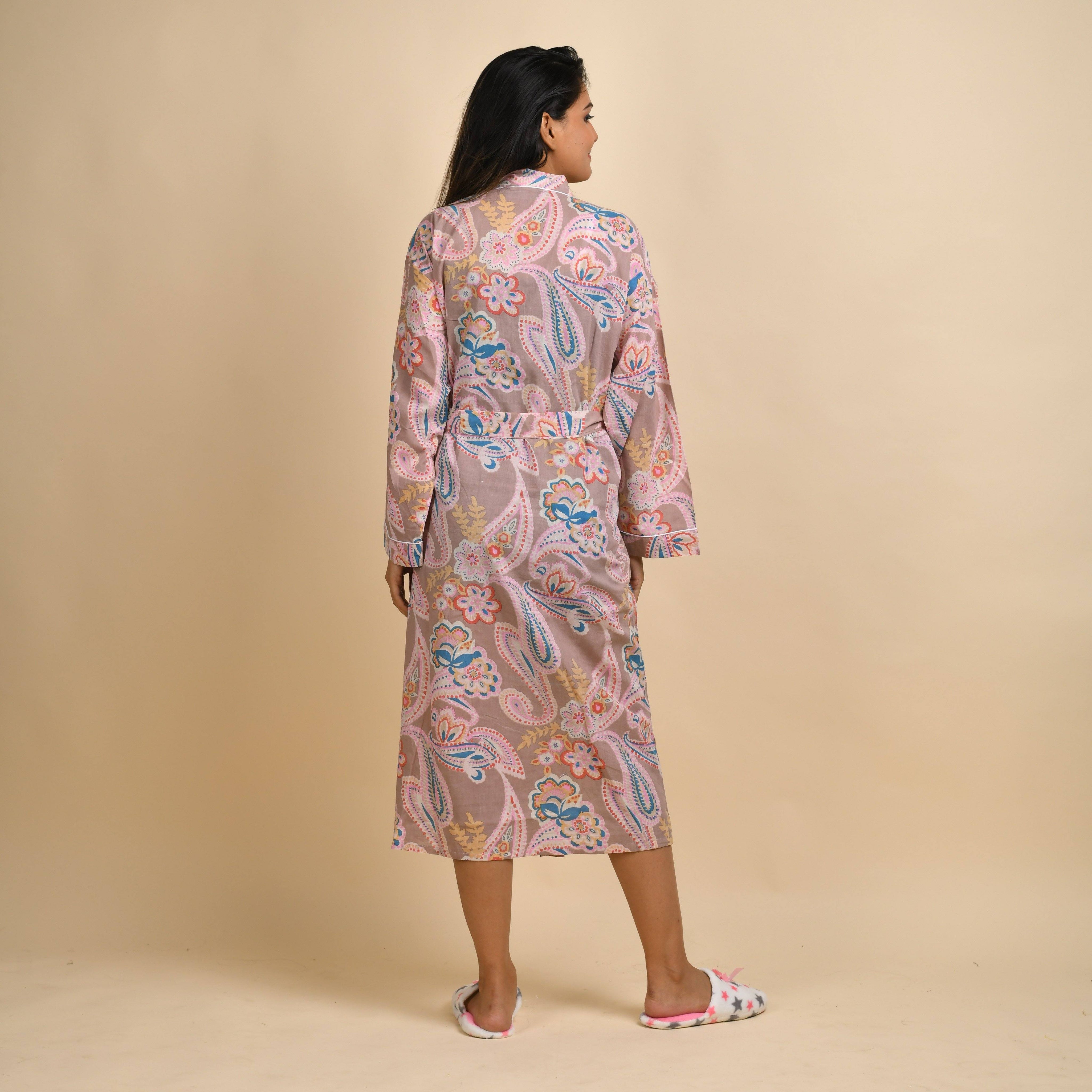 PAISLEY Hand printed Pure Cotton Bathrobe Bathrobe SANSKRUTI HOMES 