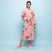 Pink Cotton Hand printed Bathrobe Bathrobe SANSKRUTI HOMES 