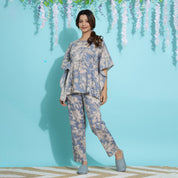 Powder Blue Cotton Printed Kaftan and Pajama Set Kaftan Set SANSKRUTI HOMES Small 