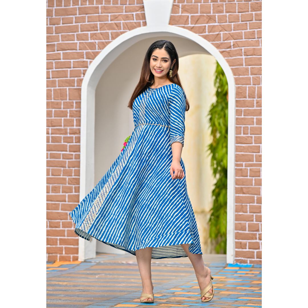 Rang Deep Indigo Lehriya Long Kurti Kurti Rangdeep-Fashions 