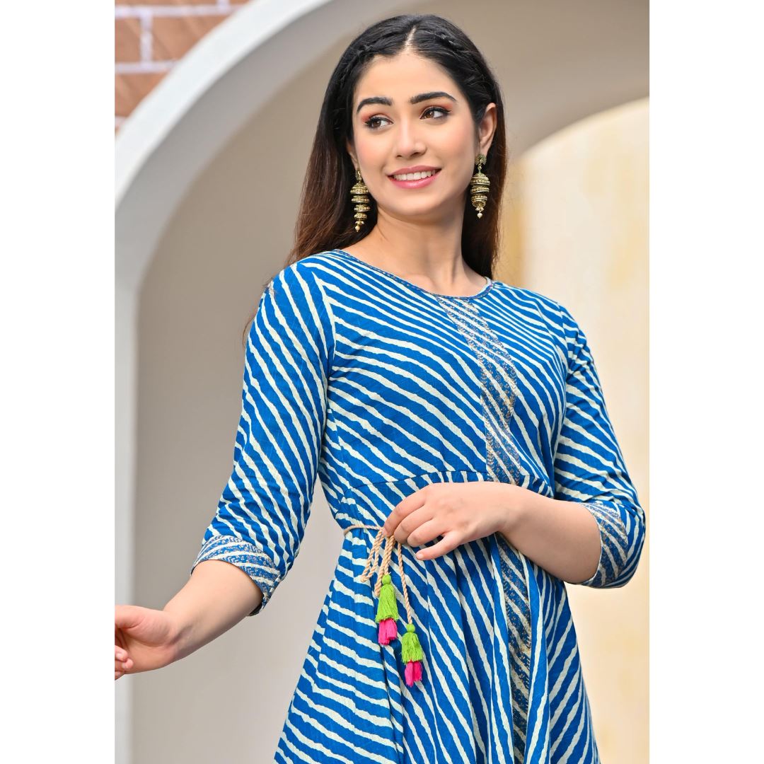 Rang Deep Indigo Lehriya Long Kurti Kurti Rangdeep-Fashions 