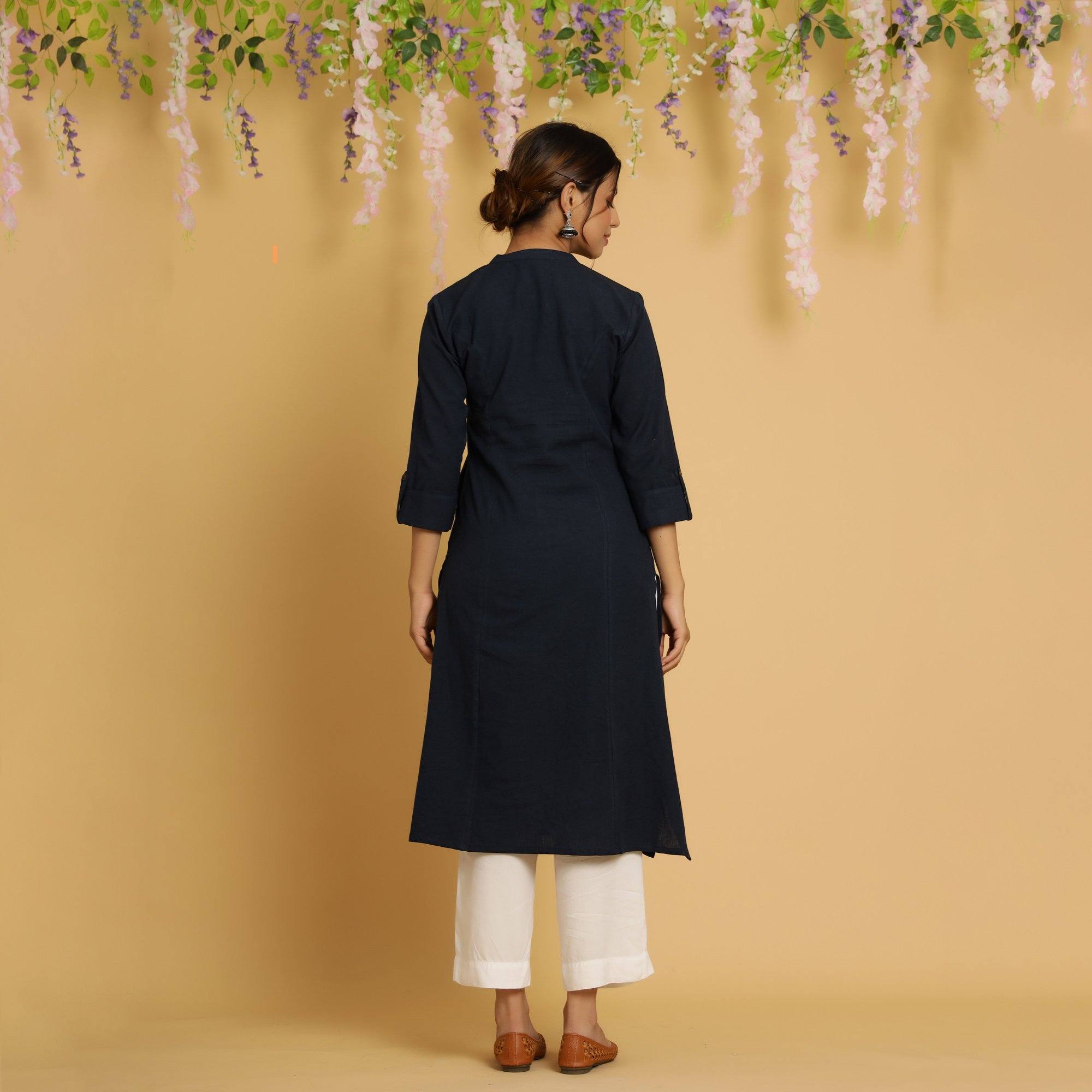 Rang Deep Navy Blue Cotton Flex Kurta Cotton Flex Kurti Rangdeep-Fashions 