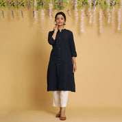 Rang Deep Navy Blue Cotton Flex Kurta Cotton Flex Kurti Rangdeep-Fashions 