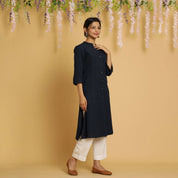 Rang Deep Navy Blue Cotton Flex Kurta Cotton Flex Kurti Rangdeep-Fashions 