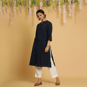 Rang Deep Navy Blue Cotton Flex Kurta Cotton Flex Kurti Rangdeep-Fashions 