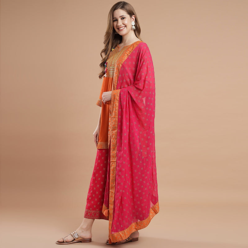 Pink kurta set with orange dupatta by Rang by Manjula Soni | The Secret  Label
