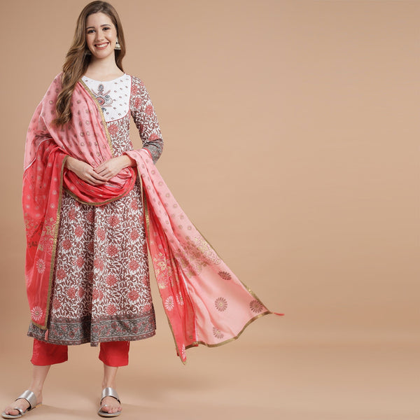 Rang Deep Printed Anarkali Set of Kurti With Palazzo & Dupatta Kurti Dupatta set Pant Rangdeep-Fashions Medium 