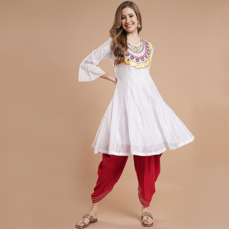 Rang Deep Red White Viscose Set of Kurti With Dhoti Pant Kurti Dupatta set Pant Rangdeep-Fashions 