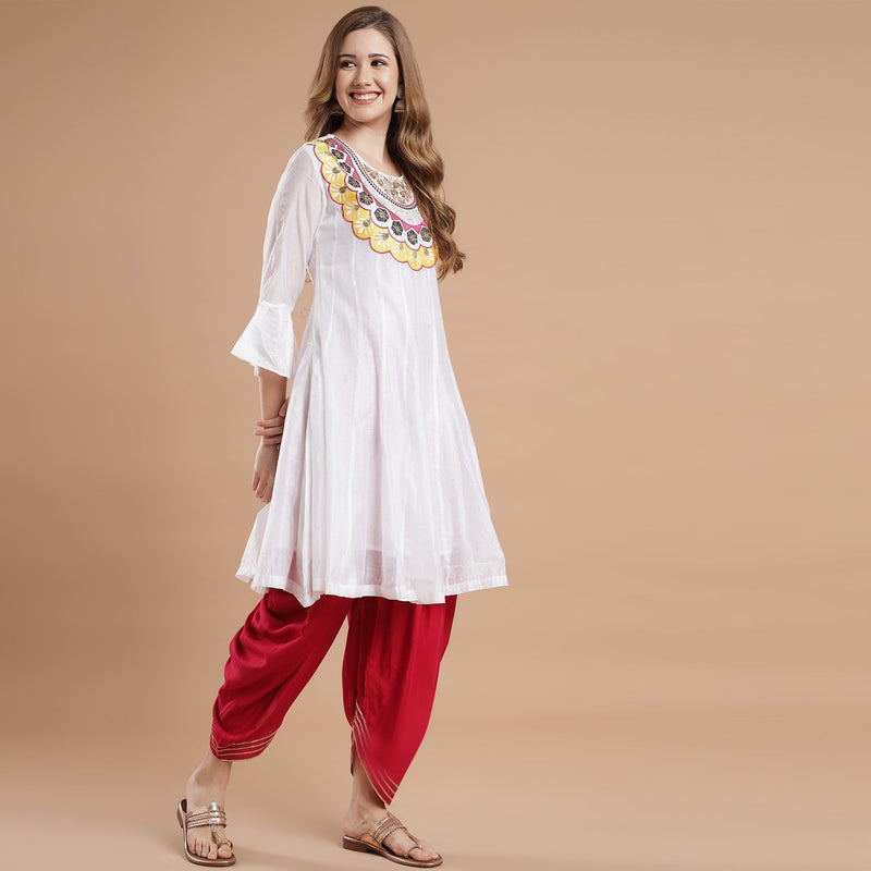 Buy Pink Wooden Buttons Festival Wear Cotton Flex Readymade Kurti With Dhoti  Pant Online