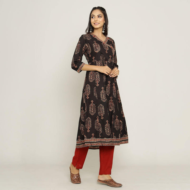 Rang Deep Women Black & Red Cotton Kurti Kurti Rangdeep-Fashions 