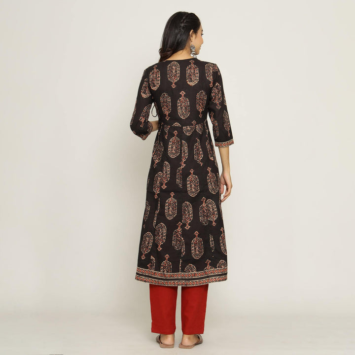 Rang Deep Women Black & Red Cotton Kurti Kurti Rangdeep-Fashions 