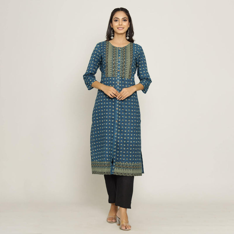 Rang Deep Women Blue Cotton Kurti Kurti Rangdeep-Fashions 