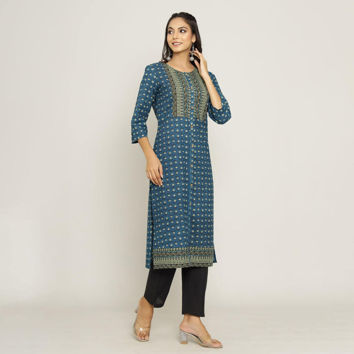 Rang Deep Women Blue Cotton Kurti Kurti Rangdeep-Fashions 