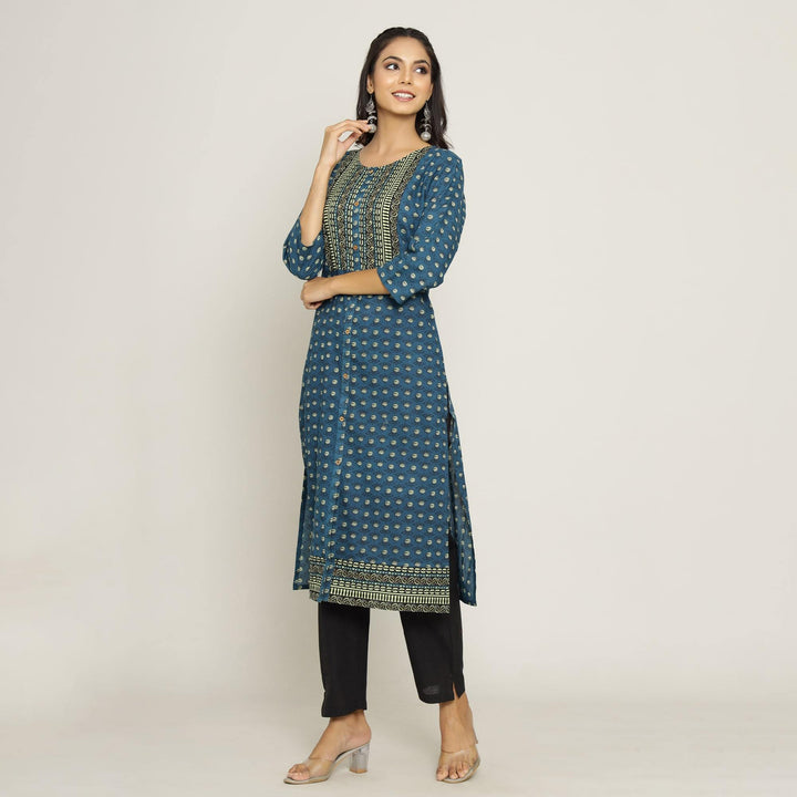 Rang Deep Women Blue Cotton Kurti Kurti Rangdeep-Fashions 