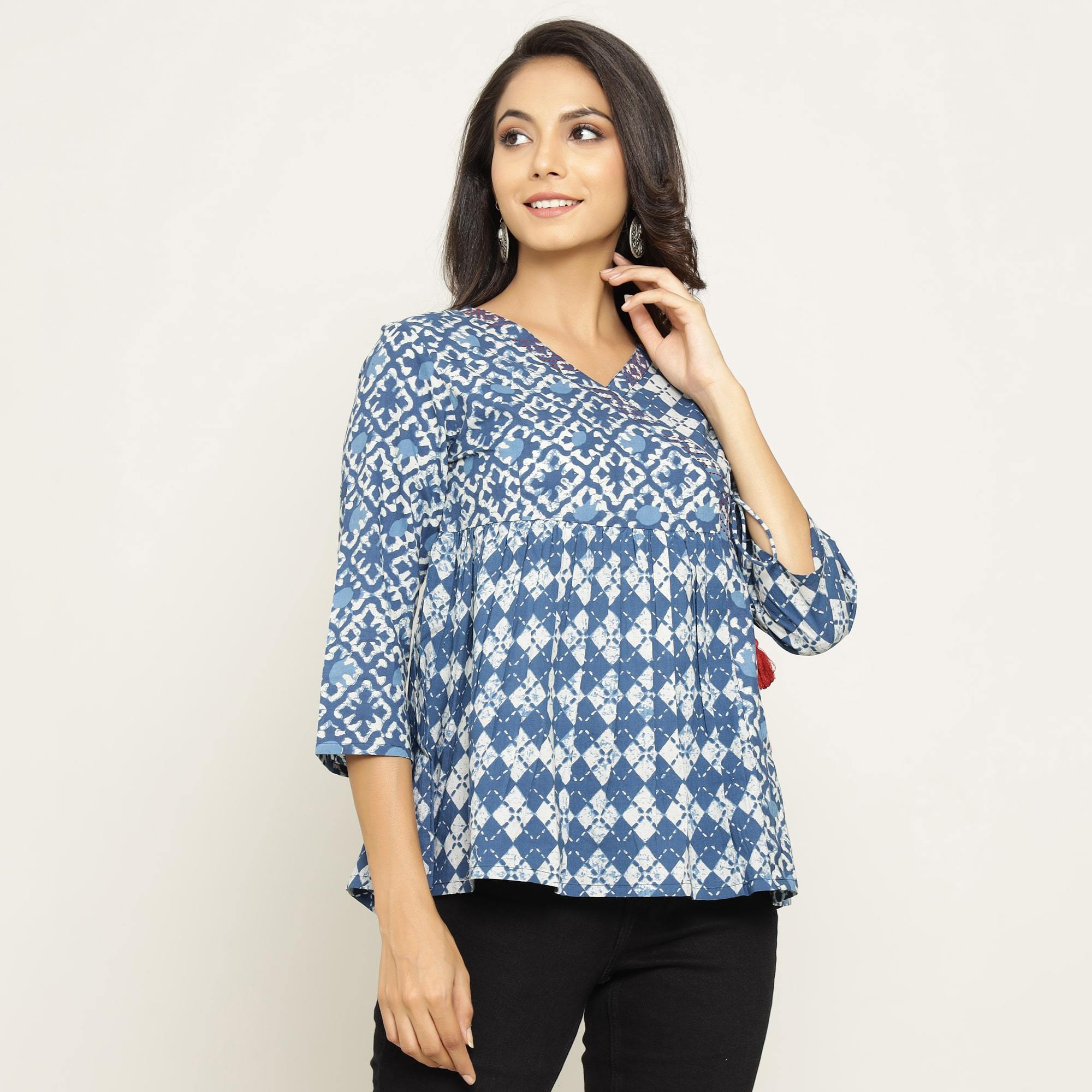 Rang Deep Women Blue Cotton top Top Rangdeep-Fashions 