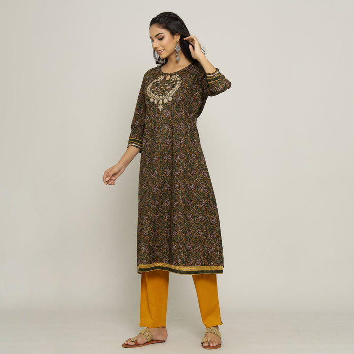 Rang Deep Women Green Cotton Kurti with plazzo Kurti set Rangdeep-Fashions 