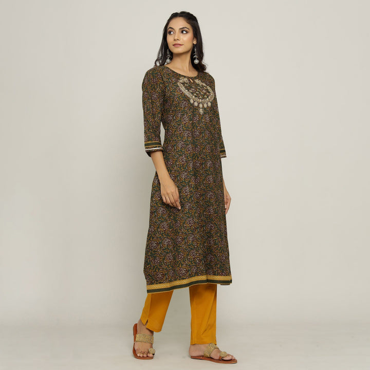 Rang Deep Women Green Cotton Kurti with plazzo Kurti set Rangdeep-Fashions 