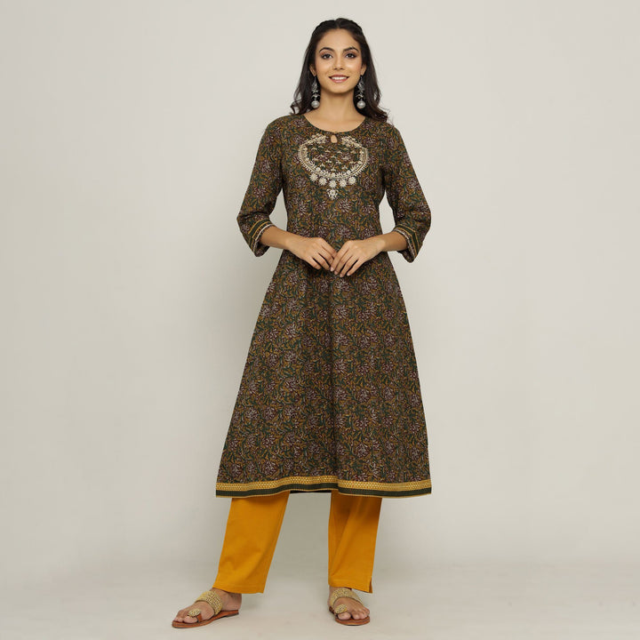 Rang Deep Women Green Cotton Kurti with plazzo Kurti set Rangdeep-Fashions 