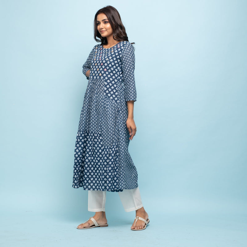 Rang Deep Women Indigo Cotton Kurta Kurti Rangdeep-Fashions 