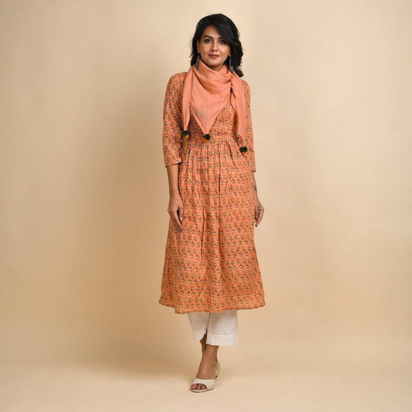 Rang Deep Women Peach cotton Kurta with Scarf Kurti Rangdeep-Fashions 