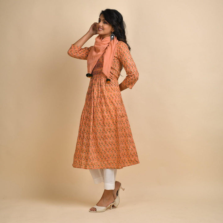 Rang Deep Women Peach cotton Kurta with Scarf Kurti Rangdeep-Fashions 