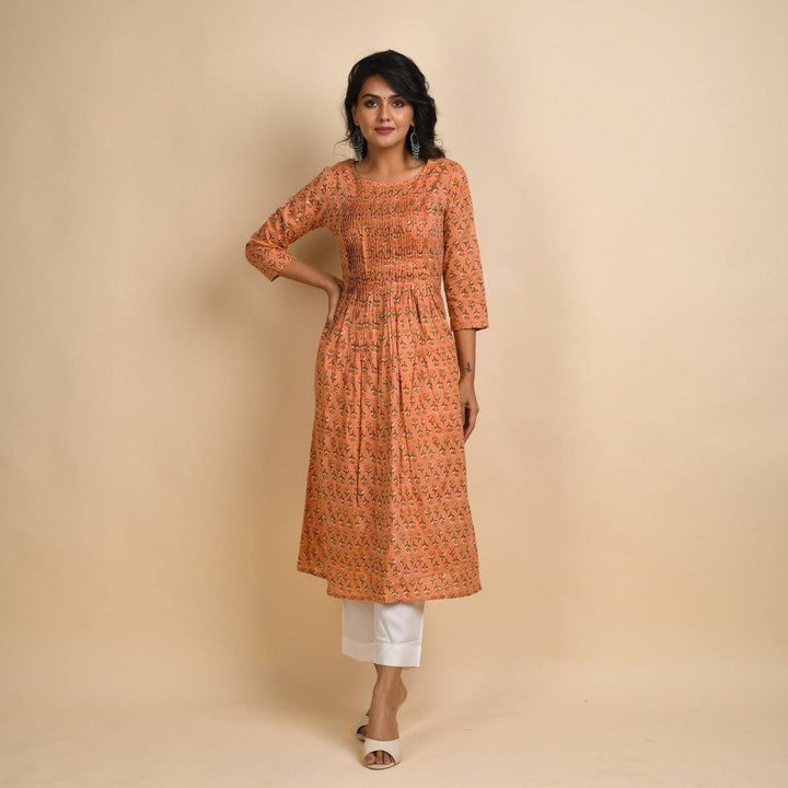 Rang Deep Women Peach cotton Kurta with Scarf Kurti Rangdeep-Fashions 