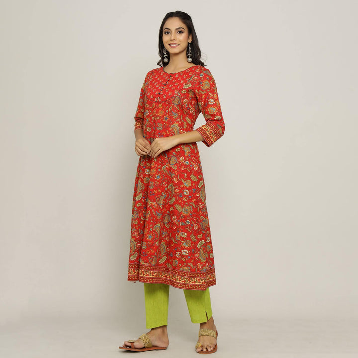 Rang Deep Women Red & Green Cotton Kurti Kurti Rangdeep-Fashions 