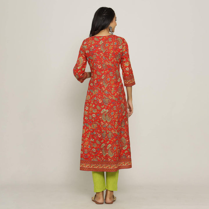 Rang Deep Women Red & Green Cotton Kurti Kurti Rangdeep-Fashions 