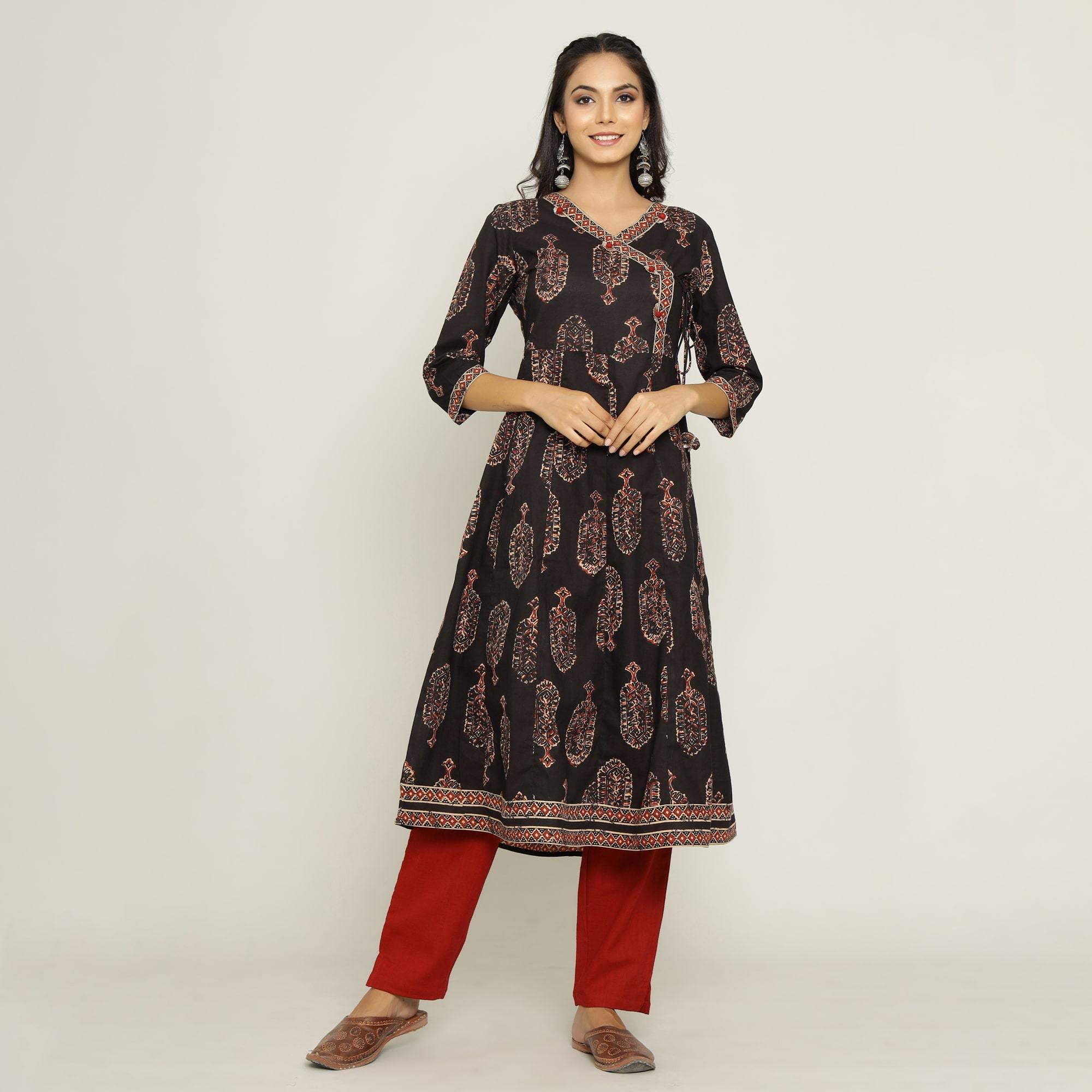 Rang Deep Women Set of Black & Red Cotton Kurti With Palazzo Kurti Rangdeep-Fashions 