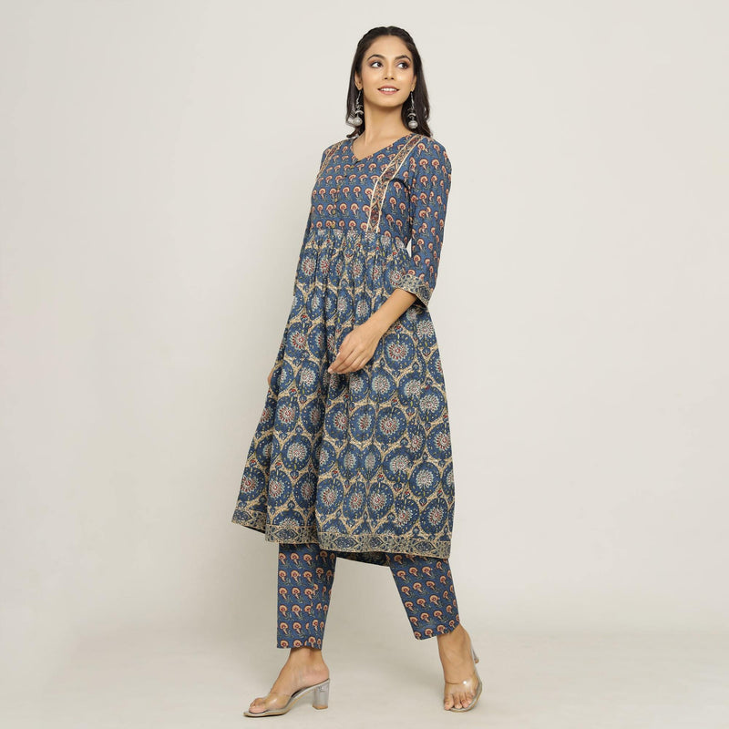 Rang Deep Women Set of Blue Cotton Kurti With Pant Kurti Rangdeep-Fashions 