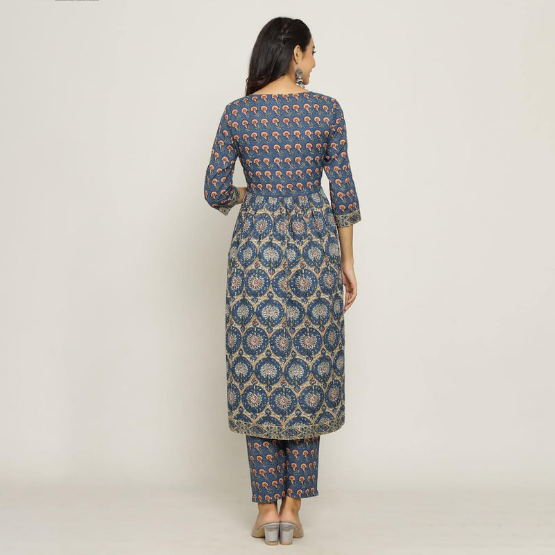 Rang Deep Women Set of Blue Cotton Kurti With Pant Kurti Rangdeep-Fashions 