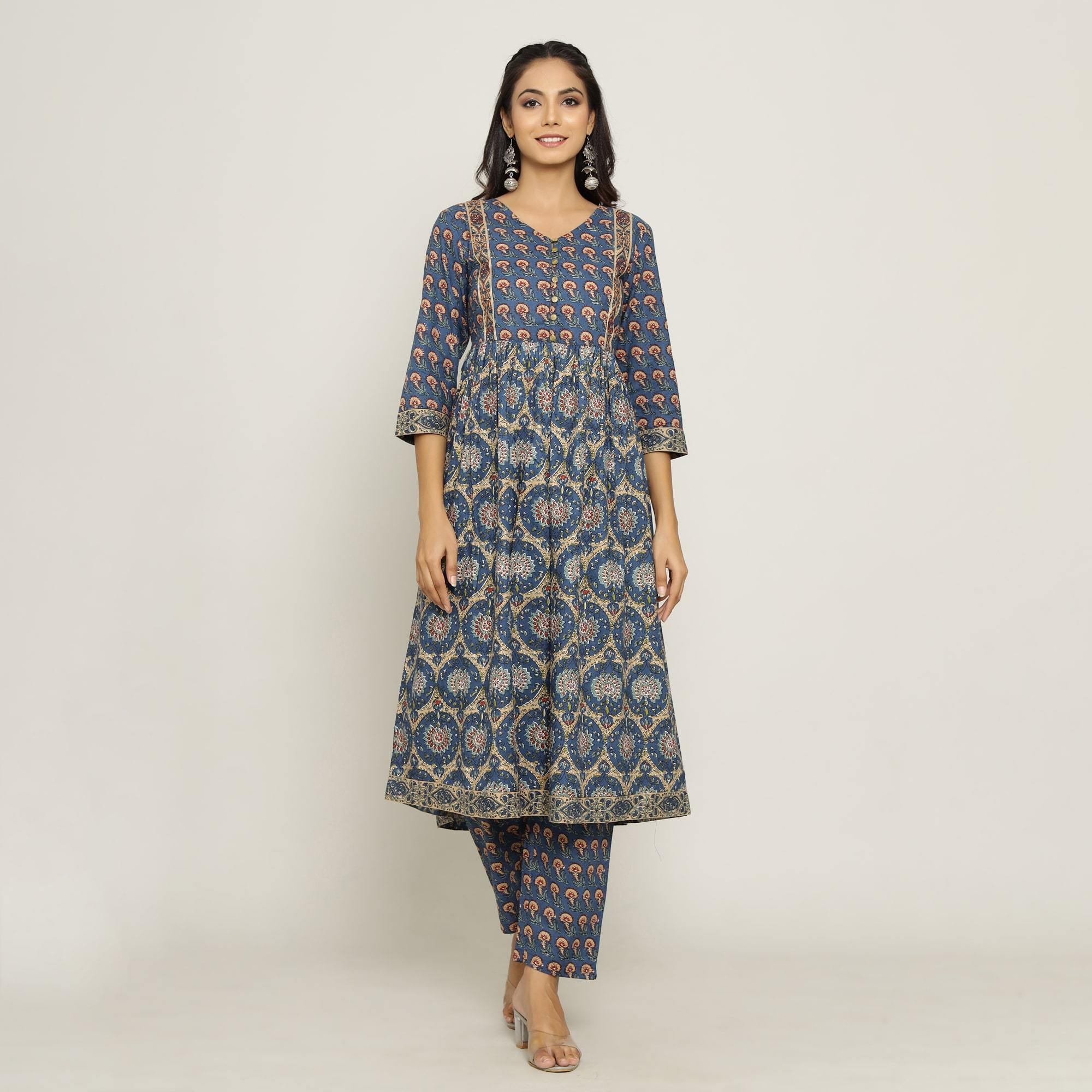 Rang Deep Women Set of Blue Cotton Kurti With Pant Kurti Rangdeep-Fashions 