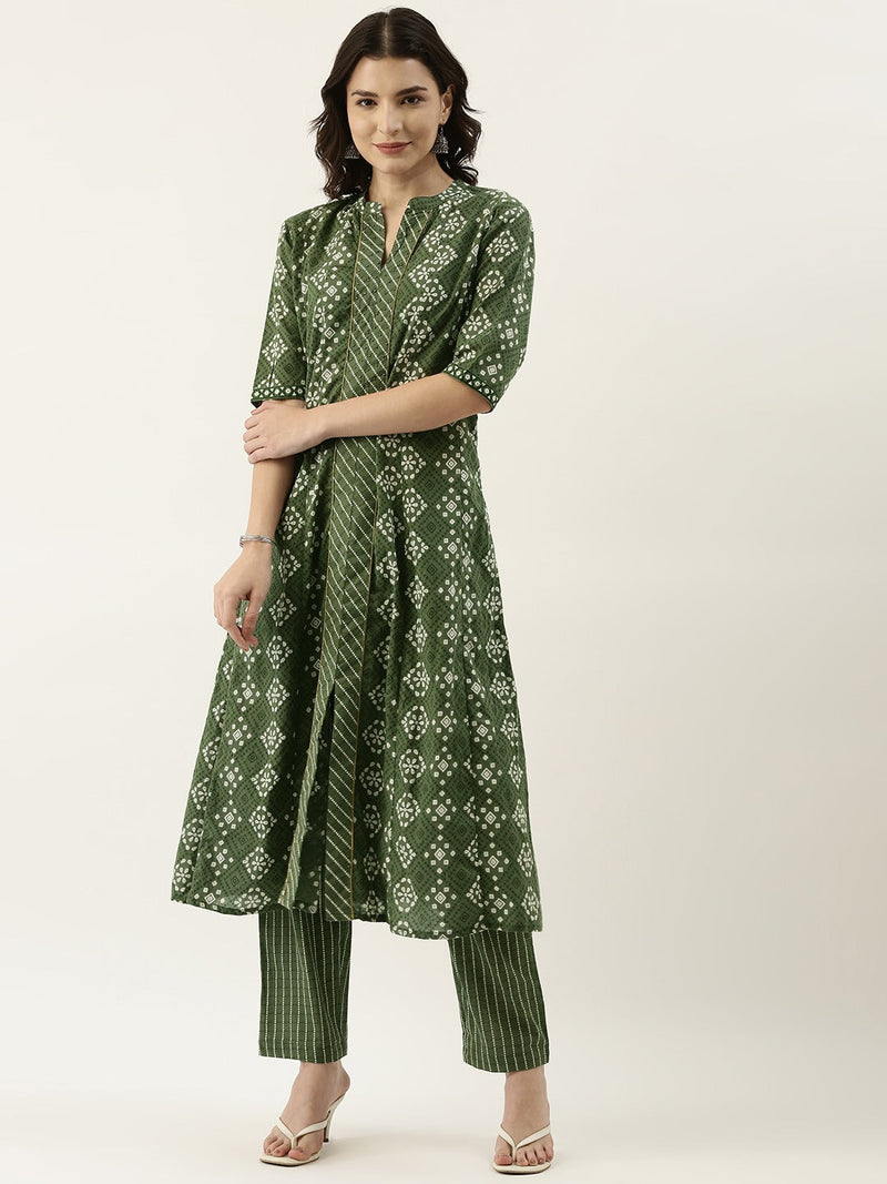 Rang Deep Women Set of Green Cotton Kurta with Palazzo Kurti Rangdeep-Fashions 