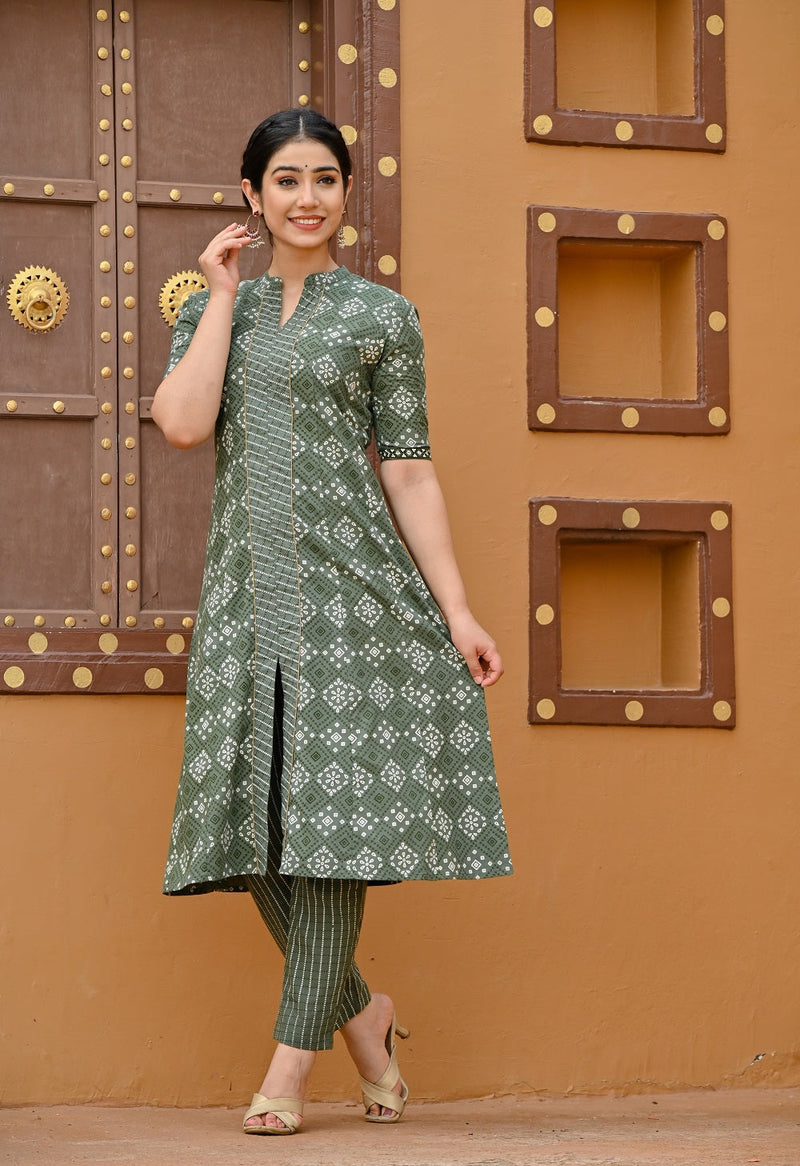 Indian Women Floral Green & Brown Printed Straight Kurta Kurti Top Tunic  Dress | eBay