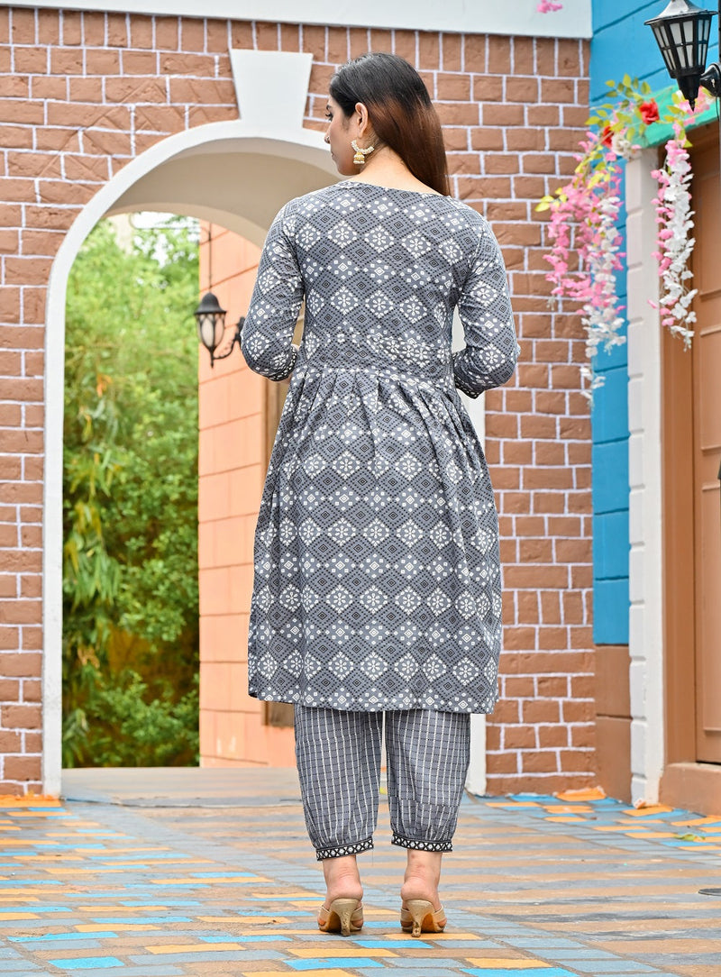 Casual Black and Grey color Cotton fabric Kurti : 1872217