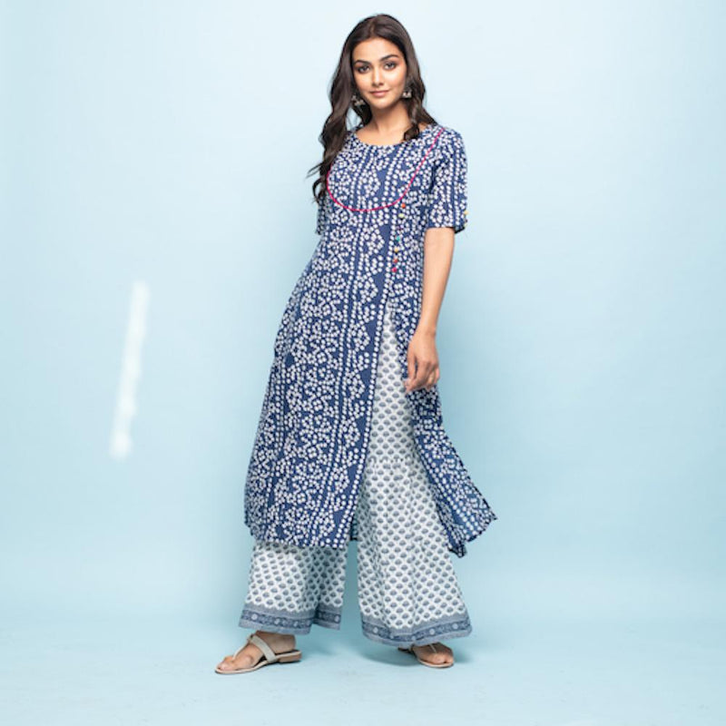 Buy online Indigo Cotton Kurta Palazzo Set from ethnic wear for Women by  Tissu for ₹999 at 48% off | 2024 Limeroad.com