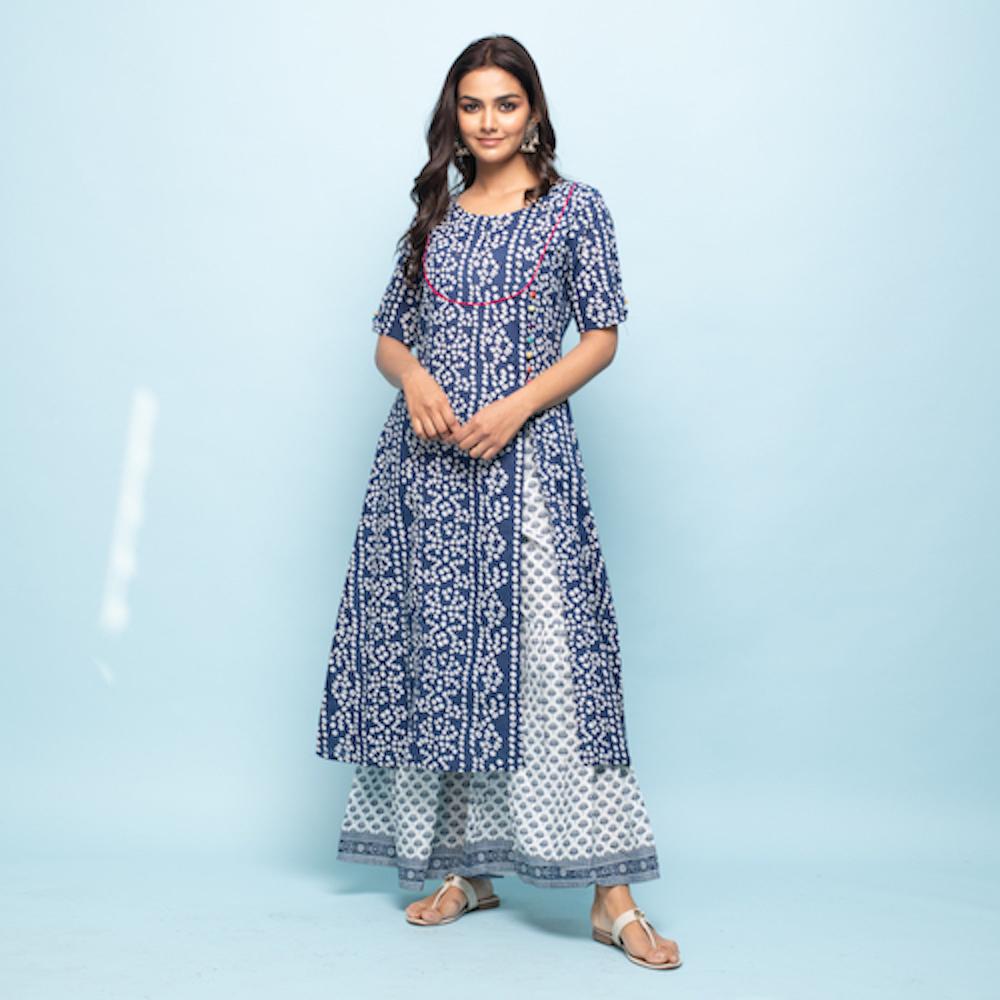 Rang Deep Women Set of Indigo Cotton Kurta with Palazzo Kurti Rangdeep-Fashions 