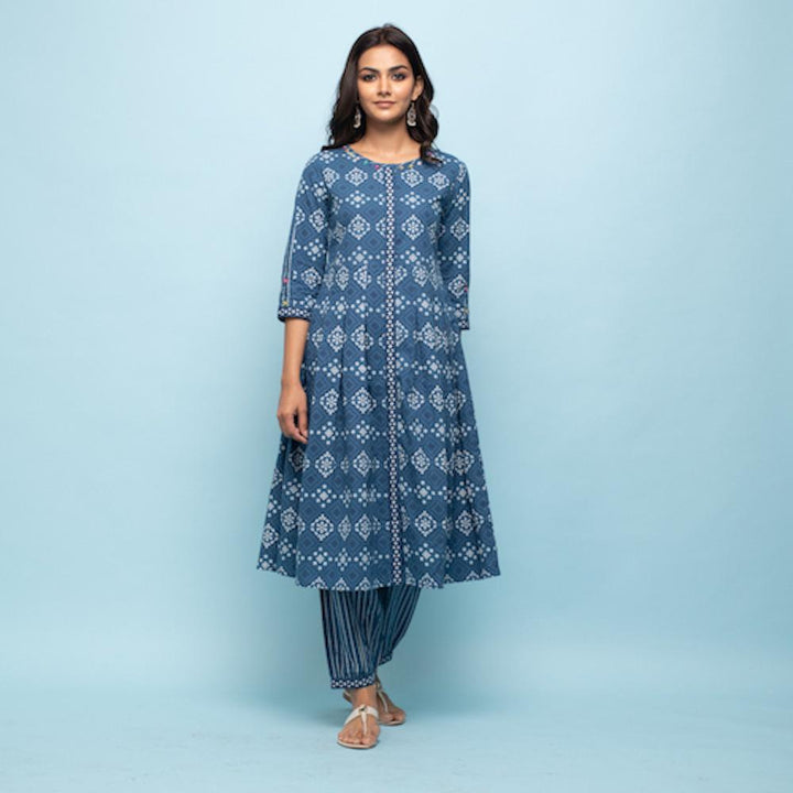 Rang Deep Women Set of Indigo Cotton Kurta with Palazzo Kurti Rangdeep-Fashions 