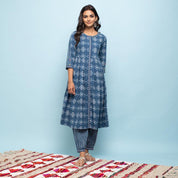 Rang Deep Women Set of Indigo Cotton Kurta with Palazzo Kurti Rangdeep-Fashions 