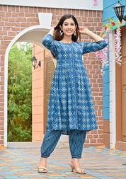 Rang Deep Women Set of Indigo Cotton Kurta with Palazzo Kurti Rangdeep-Fashions 