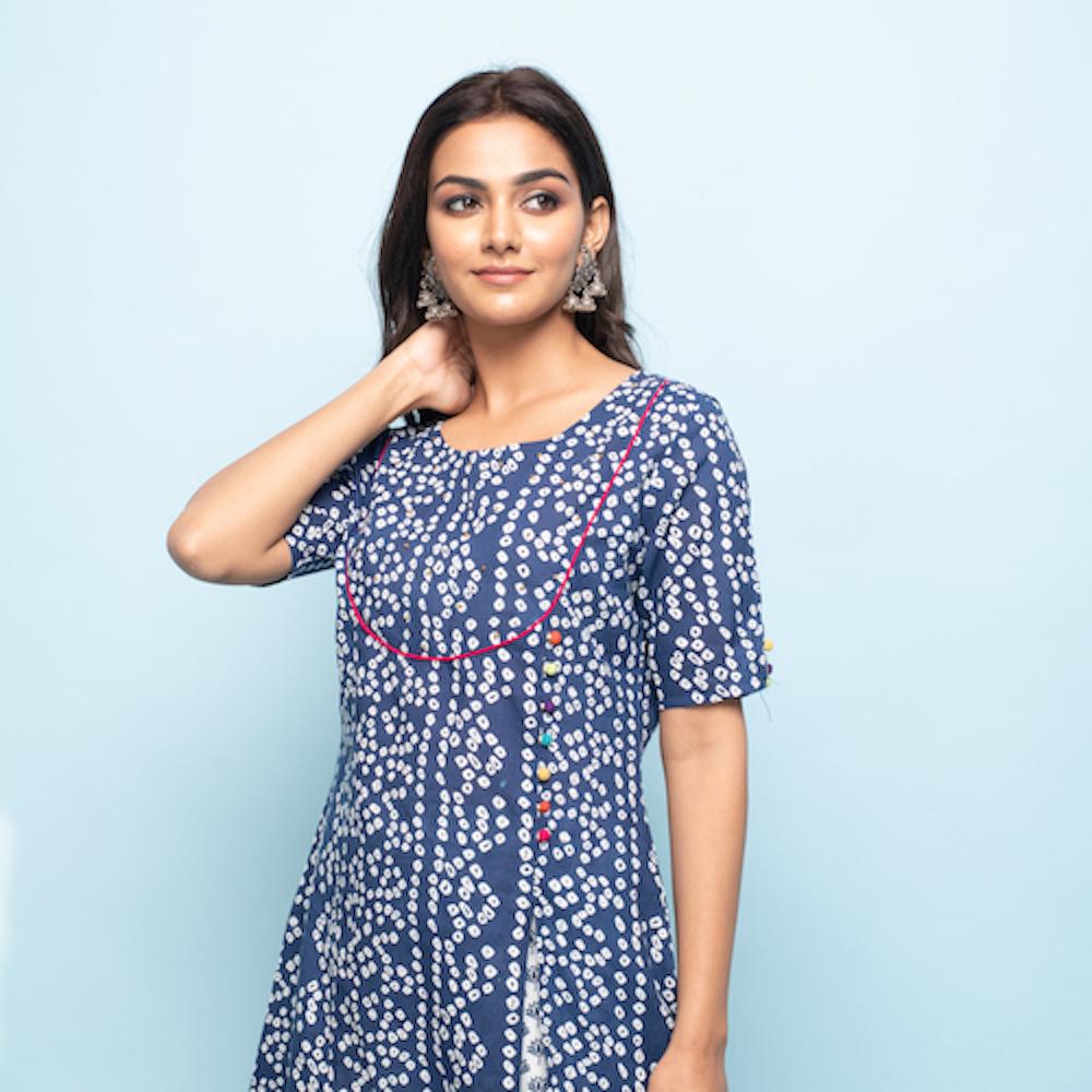 Rang Deep Women Set of Indigo Cotton Kurta with Palazzo Kurti Rangdeep-Fashions 