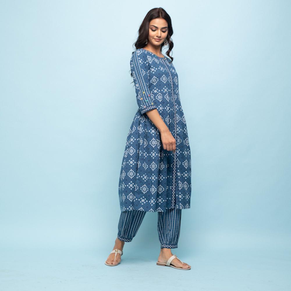 Rang Deep Women Set of Indigo Cotton Kurta with Palazzo Kurti Rangdeep-Fashions 