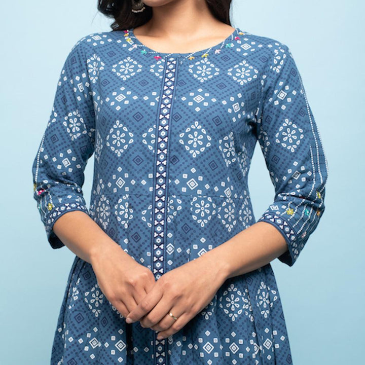 Rang Deep Women Set of Indigo Cotton Kurta with Palazzo Kurti Rangdeep-Fashions 